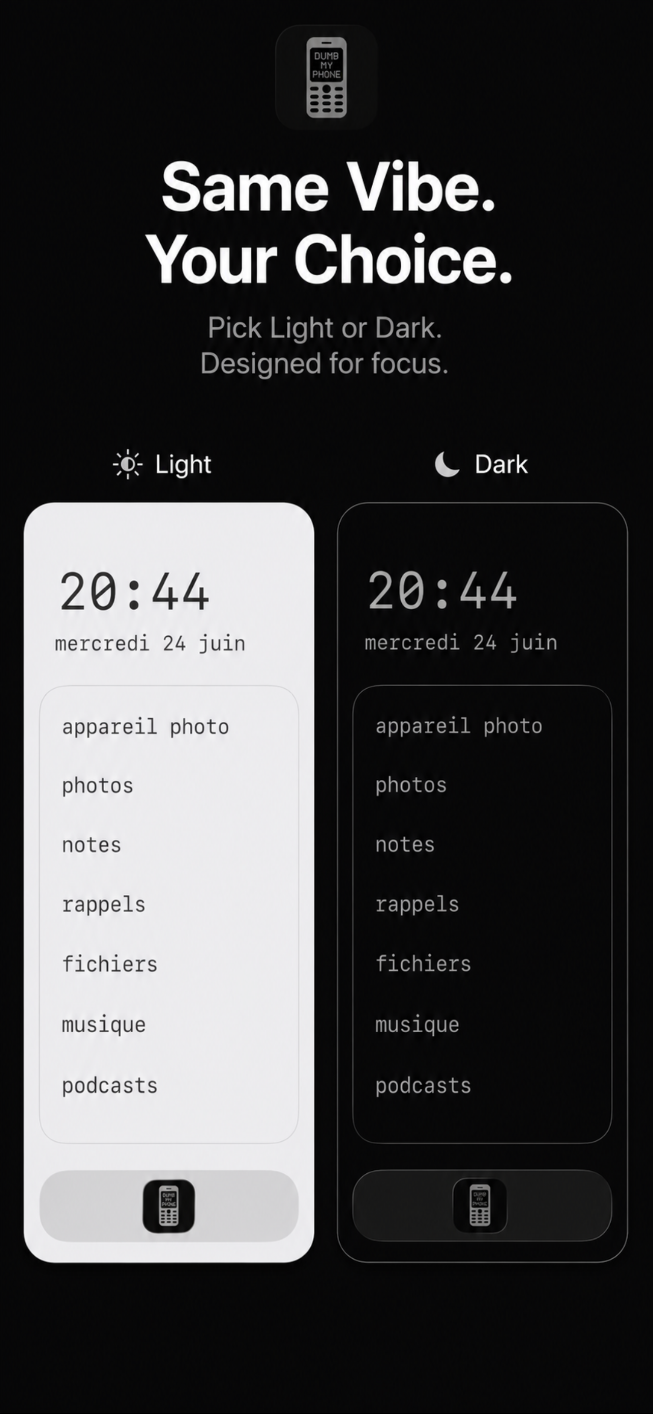 A light or dark interface in Dump My Phone