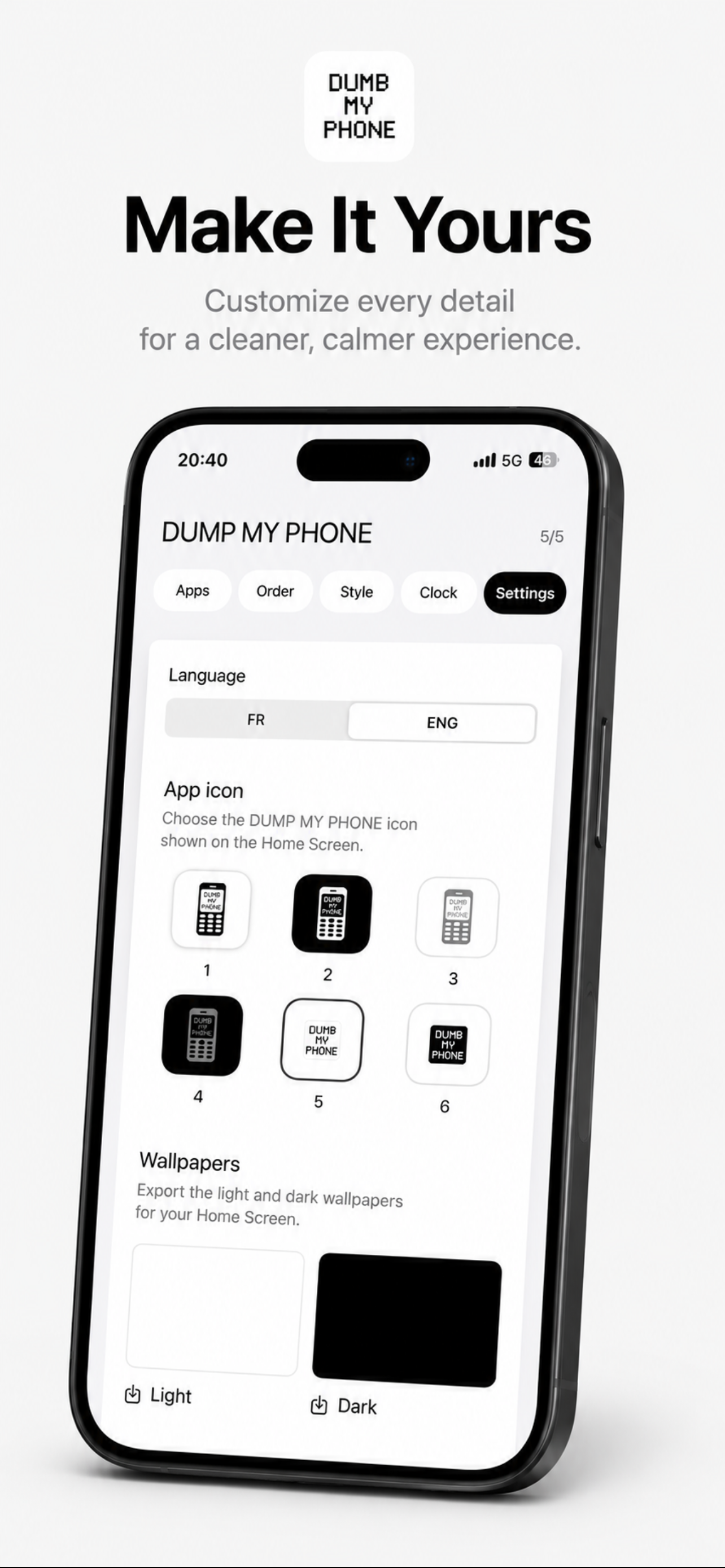 Advanced settings in Dump My Phone